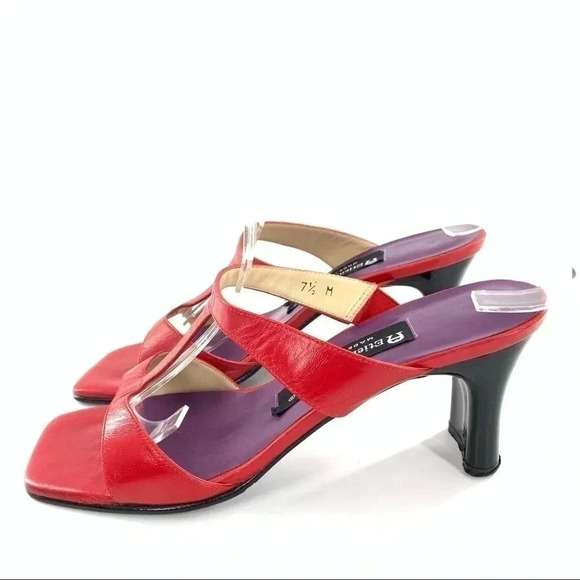 Etienne Aigner Kristy heels size 7.5 red leather slip on t-strap vintage 90s - Picture 5 of 13